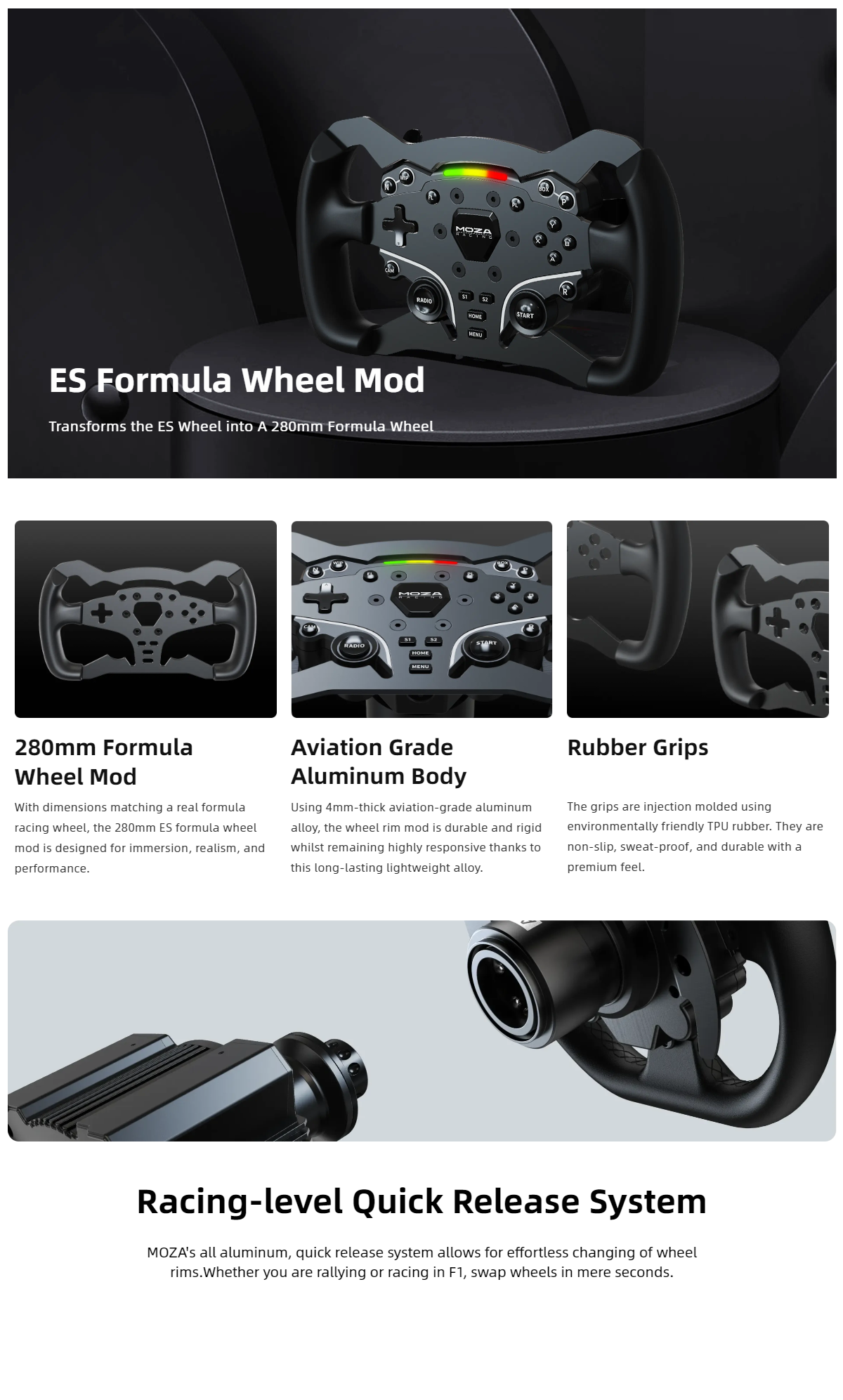 A large marketing image providing additional information about the product MOZA ES Formula Wheel Upgrade/Mod - Additional alt info not provided